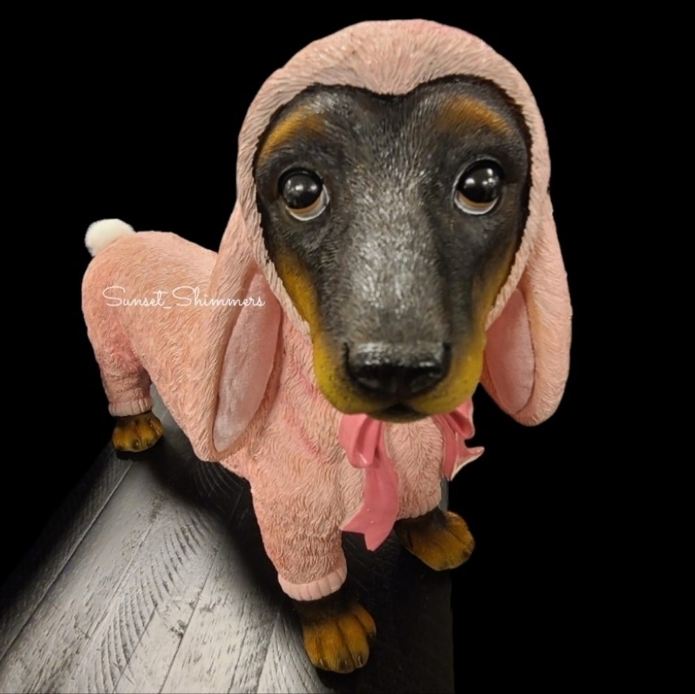 XL Dachshund Dog Doxie In Easter Bunny Costume Resin Figure Statue Decor